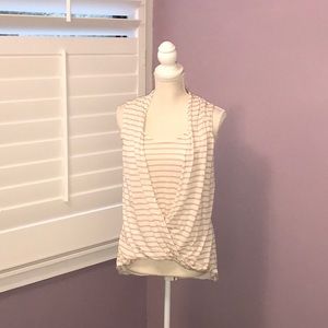WH/BM Striped, Front Crossover, Sleeveless Top.